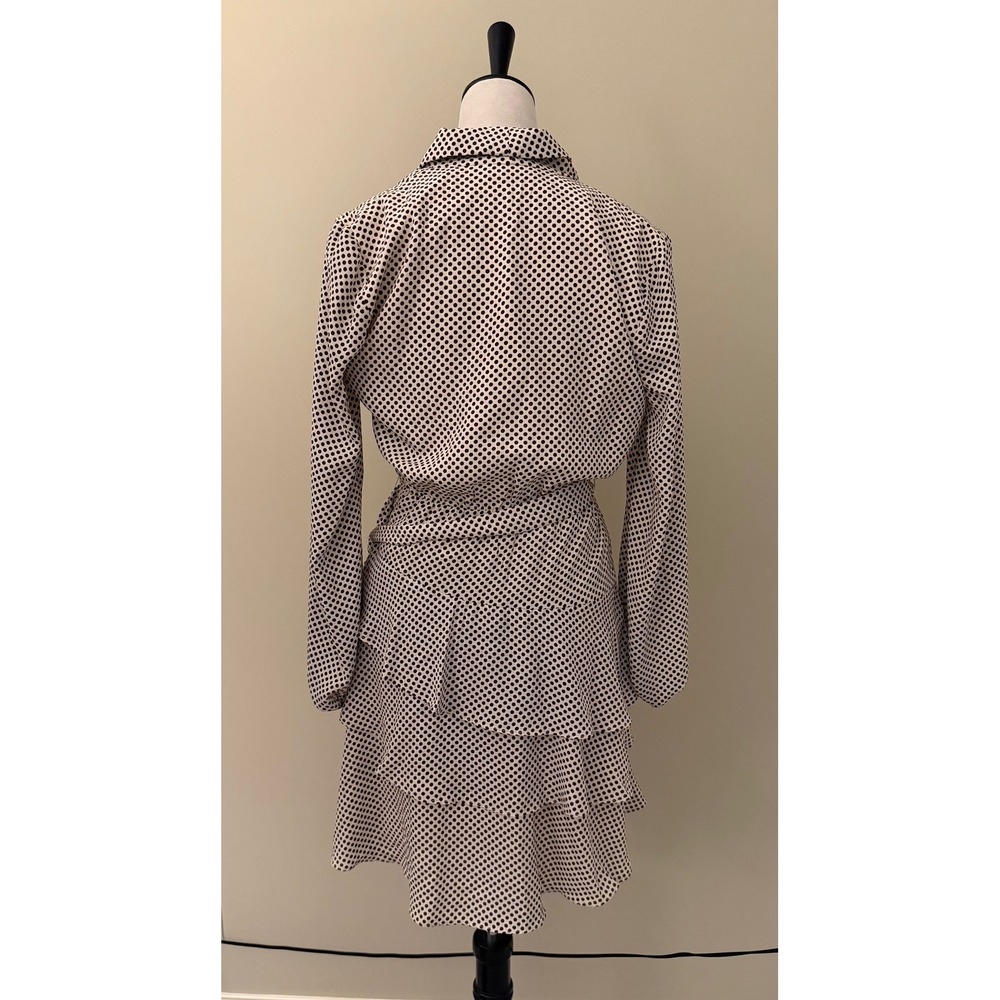 Express Polka Dot Wrap Mini Dress Brown Cream Tiered Ruffle Long Sleeve XS - Picture 4 of 9